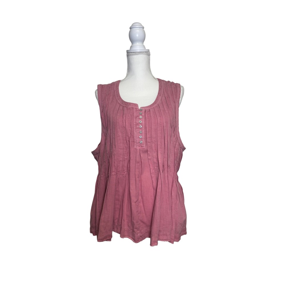 Lucky Brand Women's Pink Sleeveless Pleated Buttoned Flowy Blouse Size XXL